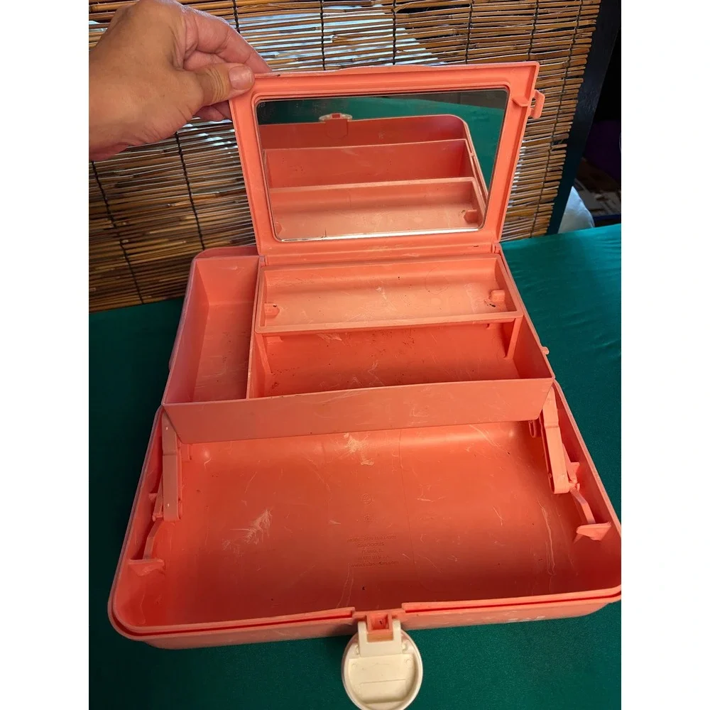 Vintage Caboodles Makeup Case Peach Marble Organizer Mirror Model 5624 90s Style
